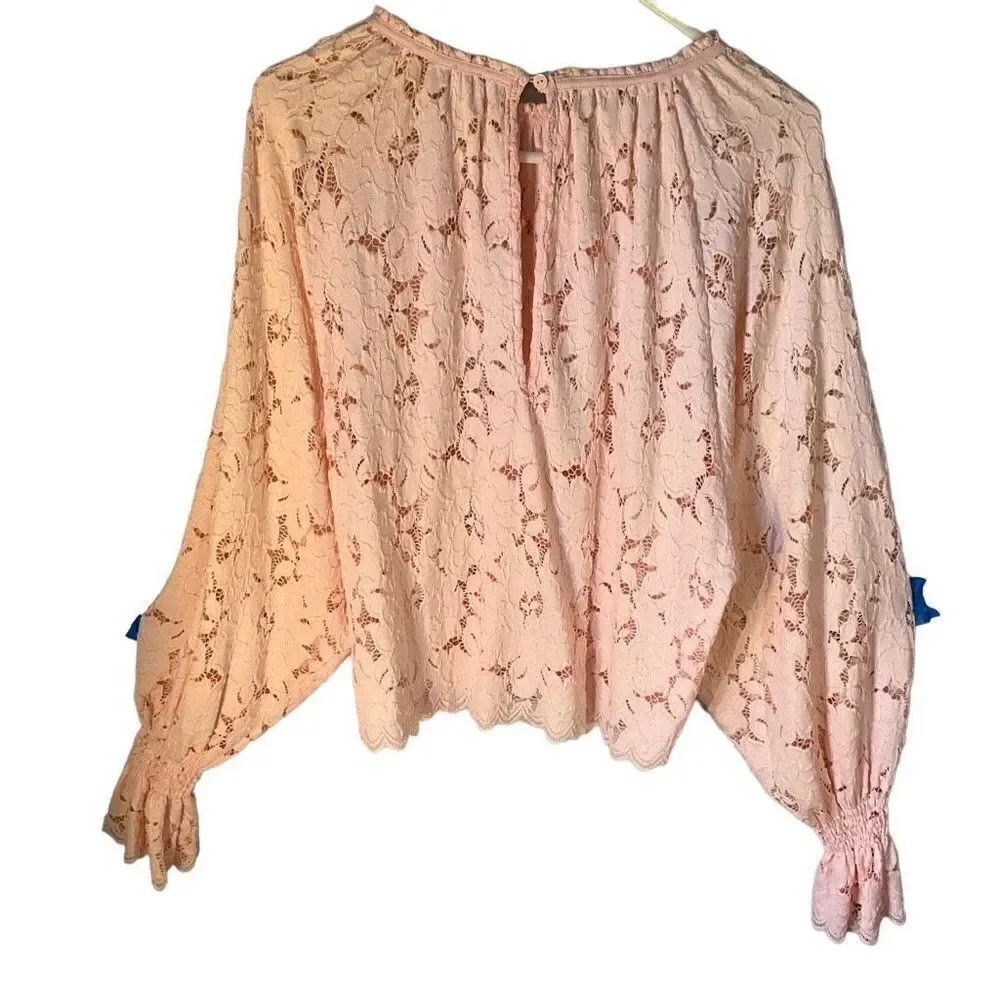 Free People Olivia Lace Top, Soft girl Pink, Dolman Sleeves bridgerton princess